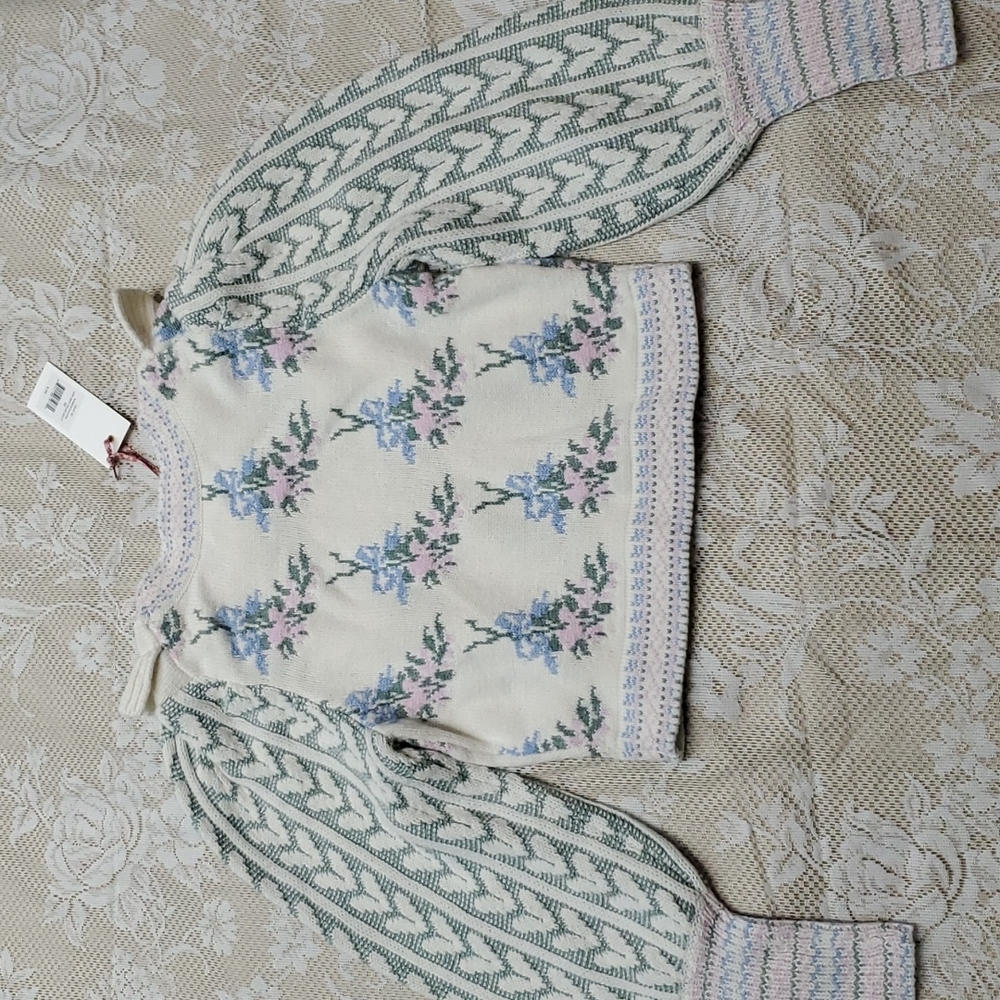 Loveshackfancy Warwick knit sweater floral ruffle hearts XS - Picture 14 of 17